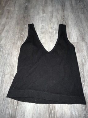 Free People Black V-Neck Ribbed Tank Top
